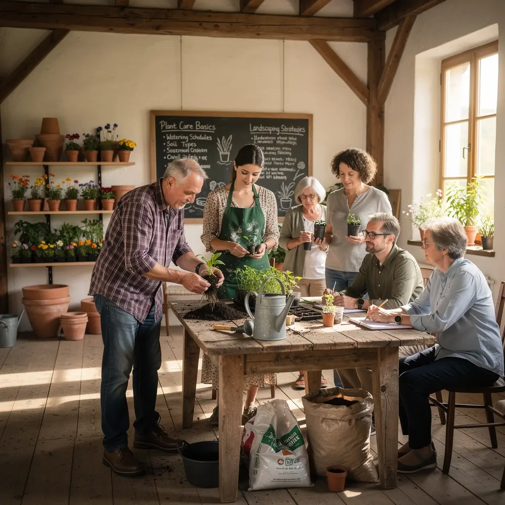 Ein blühender Garten mit verschiedenen Pflanzenarten und bunten Blumen.